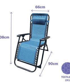 Marbueno Sdraio Pieghevole Acciaio Con Cuscino Giardino e Piscina 90X66X108 cm Gravità Zero Blu 10345