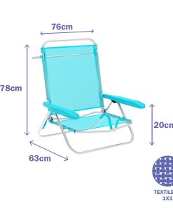 Marbueno Sedia Pieghevole 5 Posizioni Alluminio Acquamarina Spiaggia e Piscina 63X76X78 cm 10309