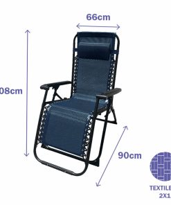 Marbueno Sedia a Sdraio Pieghevole in Acciaio con Cuscino Giardino e Piscina 90X66X108 cm Gravità Zero Blu Scuro 10011