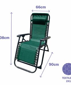 Marbueno Sdraio Pieghevole Acciaio Con Cuscino Giardino e Piscina 90X66X108 cm Gravità Zero Verde 10008