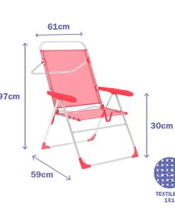 Sedia Pieghevole Marbueno 5 Posizioni Alluminio Corallo Spiaggia e Piscina 56X61X97 cm 10359