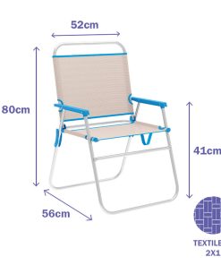 Marbueno Sedia Pieghevole Alluminio Beige/Azzurro Spiaggia e Piscina 56x52x80 cm 10173