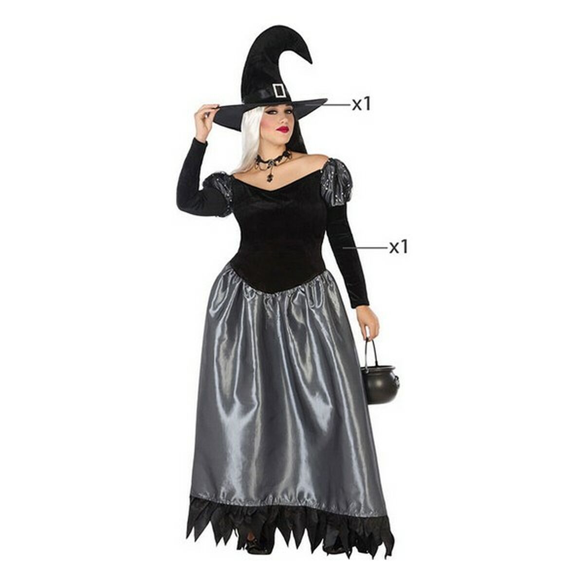 Costume per Adulti Strega Multicolore (2 Pezzi) (2 Unità) (2 pcs) Taglia:XL
