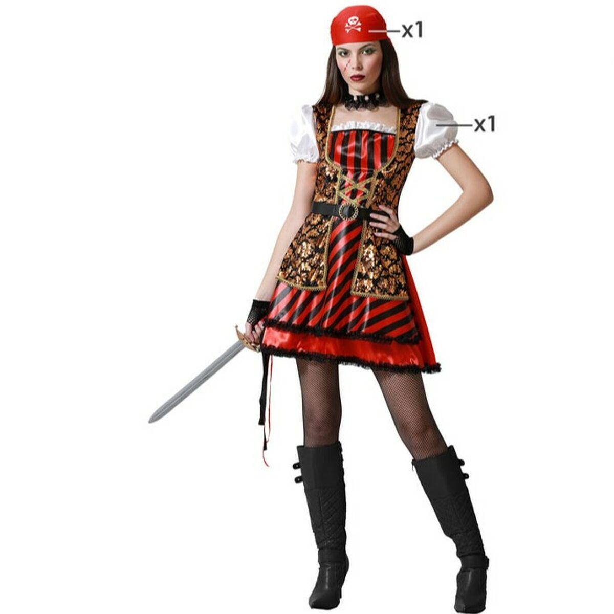 Costume per Adulti Rosso Pirata Donna Taglia:XS/S