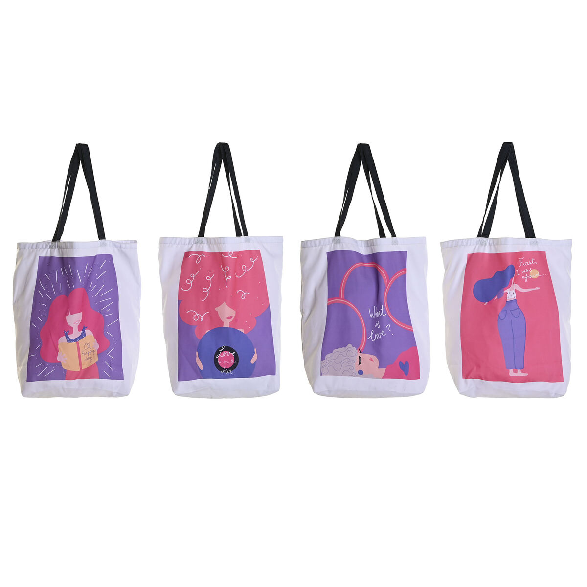 Borsa di stoffa DKD Home Decor Bianco polialgodon Poliestere 43 x 15 x 40 cm (4 Unità) - Image 3