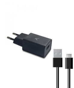 Caricabatterie da Parete + Cavo Micro USB KSIX USB 2A Nero