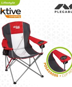 Sedia da Campeggio Pieghevole Aktive Grigio scuro Rosso 56 x 98 x 59 cm (4 Unità)