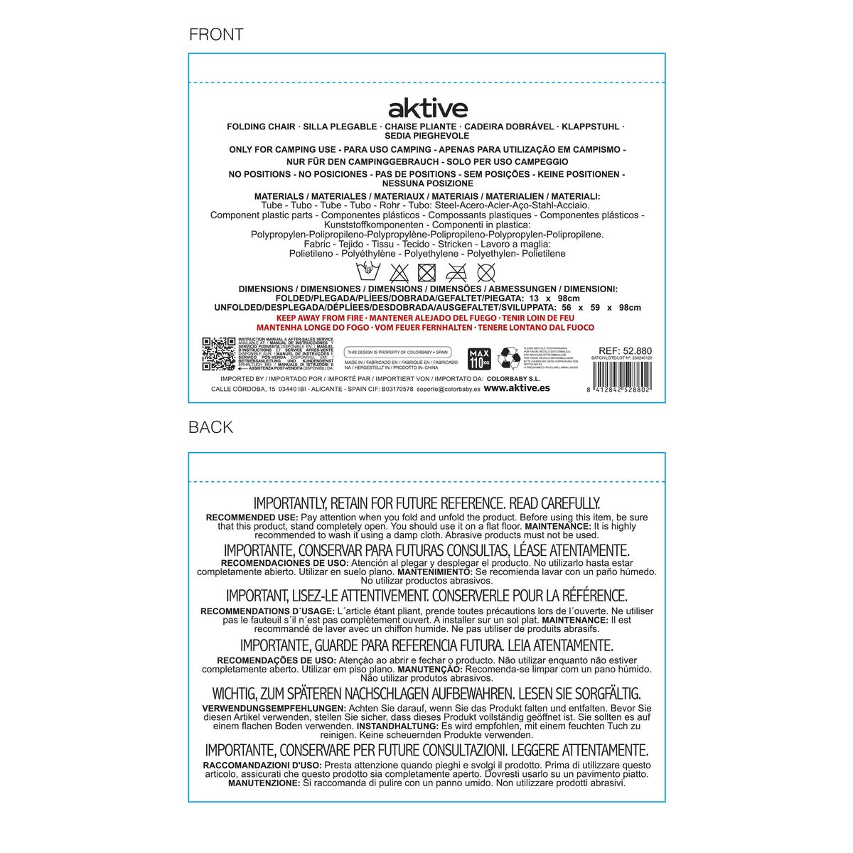 Sedia da Campeggio Pieghevole Aktive Grigio scuro Rosso 56 x 98 x 59 cm (4 Unità) - Image 6