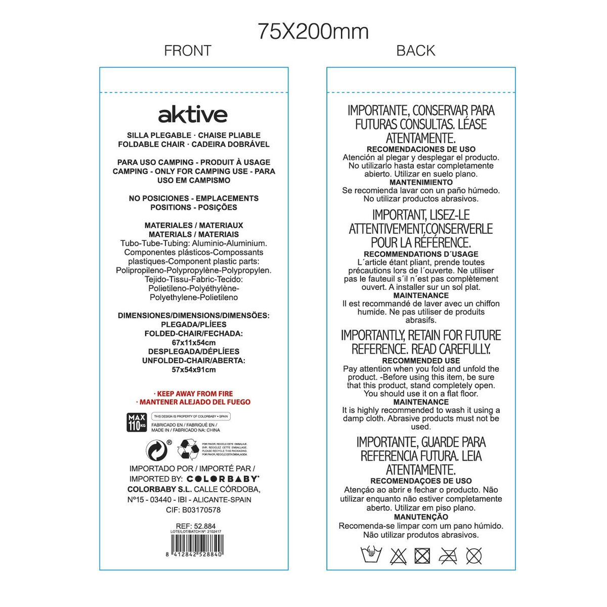 Sedia da Campeggio Pieghevole Aktive Grigio scuro 45 x 91 x 47 cm (6 Unità) - Image 6