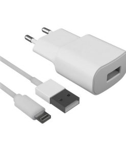 Caricabatterie da Parete + Cavo Lightning MFI Contact Apple-compatible 2.1A Bianco