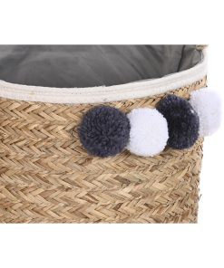 Set di Cestini DKD Home Decor Fibra naturale Pompon 40 x 40 x 35 cm 41 x 37 x 36 cm