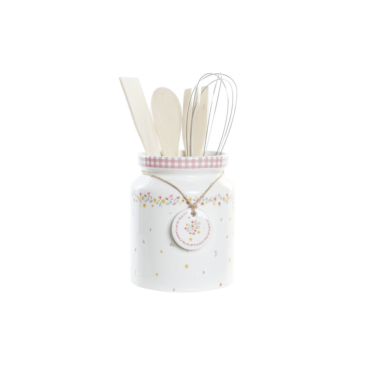 Set di Utensili da Cucina DKD Home Decor Dolomite Legno MDF 12 x 12 x 22 cm Fiori