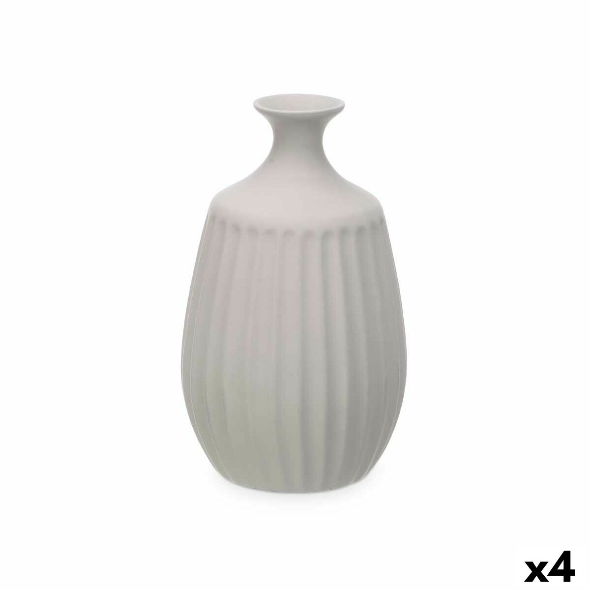 Vaso Gift Decor Grigio Ceramica Righe 19 x 31 x 19 cm (4 Unità) - Image 3