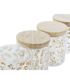Barattolo DKD Home Decor Bambù Vetro Borosilicato Shabby Chic 700 ml 10 x 10 x 12,5 cm (4 Unità)
