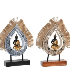 Statua Decorativa DKD Home Decor 18,5 x 5,6 x 30,5 cm Beige Azzurro Buddha Orientale (2 Unità)