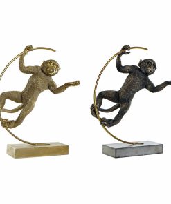 Statua Decorativa DKD Home Decor 33 x 25 x 48 cm Nero Dorato Scimmia Moderno (2 Unità)