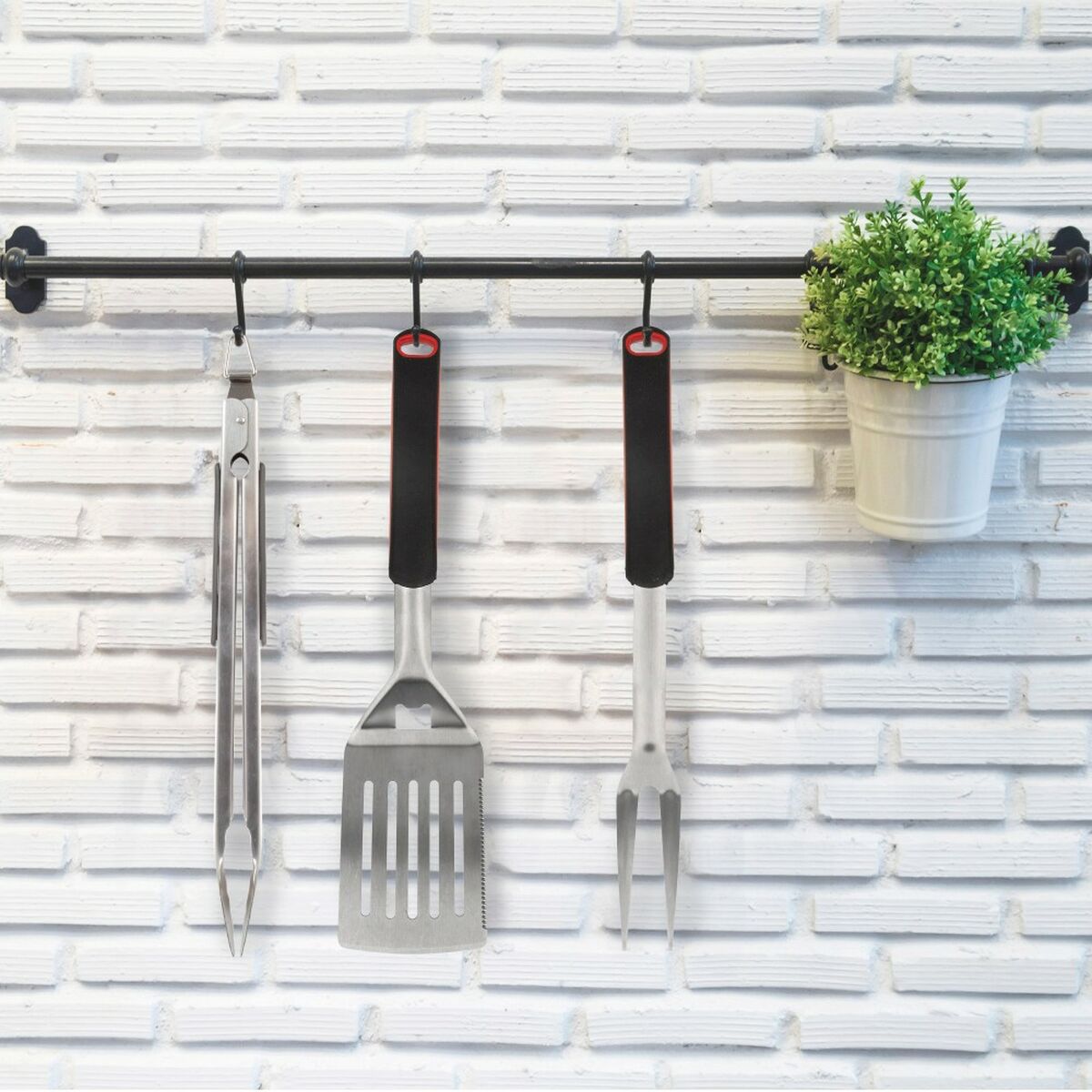 Set Utensili da Barbecue Aktive 3 Pezzi Barbecue Acciaio inossidabile 9 x 41 x 5 cm (4 Unità)
