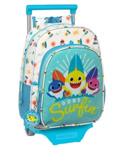 Trolley per la Scuola Baby Shark Surfing Azzurro Bianco 26 x 34 x 11 cm