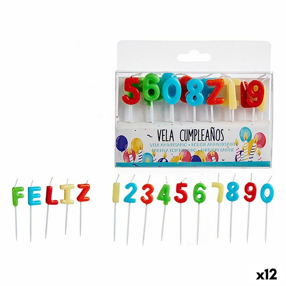 Set di Candele Compleanno Multicolore (12 Unità)