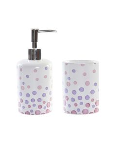 Set da Bagno DKD Home Decor Bianco ABS Dolomite A pois 7 x 7 x 17,5 cm (2 Unità)