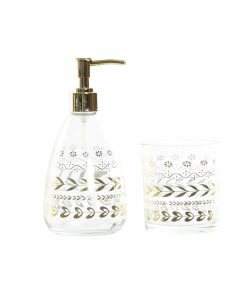 Set da Bagno DKD Home Decor Dorato Cristallo ABS Plastica Foglia della pianta 9 x 9 x 18 cm