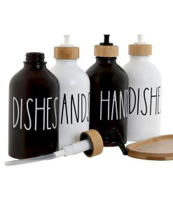 Dispenser di Sapone Home ESPRIT Bianco Nero Bambù Cristallo 350 ml 15,5 x 8 x 19 cm (2 Unità)