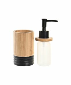 Dispenser di Sapone DKD Home Decor Nero Naturale Bambù polipropilene