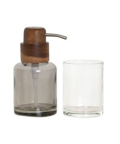 Set da Bagno Home ESPRIT Grigio Trasparente Alluminio Cristallo Legno di acacia 10 x 7 x 16 cm