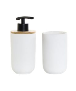 Set da Bagno DKD Home Decor Bianco Bianco/Nero Metallo Bambù Gres Scandinavo 30 x 40 cm 8 x 8 x 18 cm (2 Unità)