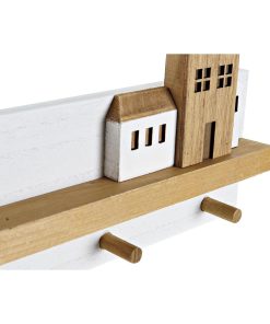 Appendiabiti da parete DKD Home Decor Legno Case Città 40 x 4 x 17 cm