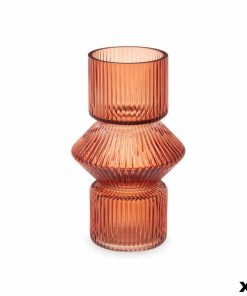Vaso Gift Decor Arancio Teja Cristallo Righe 9,5 x 16,5 x 9,5 cm 10,5 x 17,5 x 10,5 cm (8 Unità)