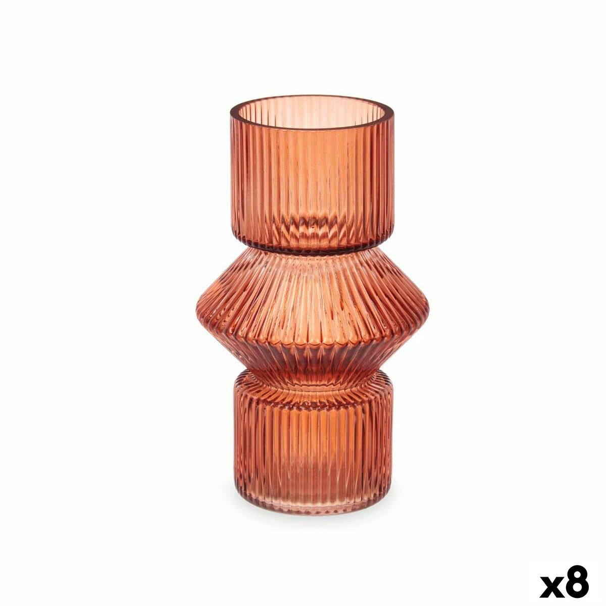 Vaso Gift Decor Arancio Teja Cristallo Righe 9,5 x 16,5 x 9,5 cm 10,5 x 17,5 x 10,5 cm (8 Unità)