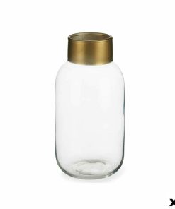 Vaso Gift Decor Trasparente Dorato Vetro 11,5 x 24 x 11,5 cm (6 Unità)