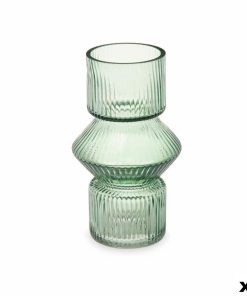 Vaso Gift Decor Verde Cristallo Righe 9,5 x 16,5 x 9,5 cm 10,5 x 17,5 x 10,5 cm (8 Unità)