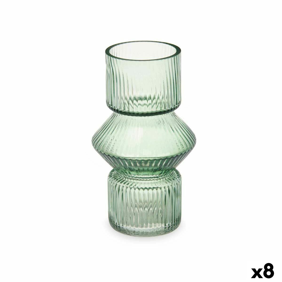 Vaso Gift Decor Verde Cristallo Righe 9,5 x 16,5 x 9,5 cm 10,5 x 17,5 x 10,5 cm (8 Unità)