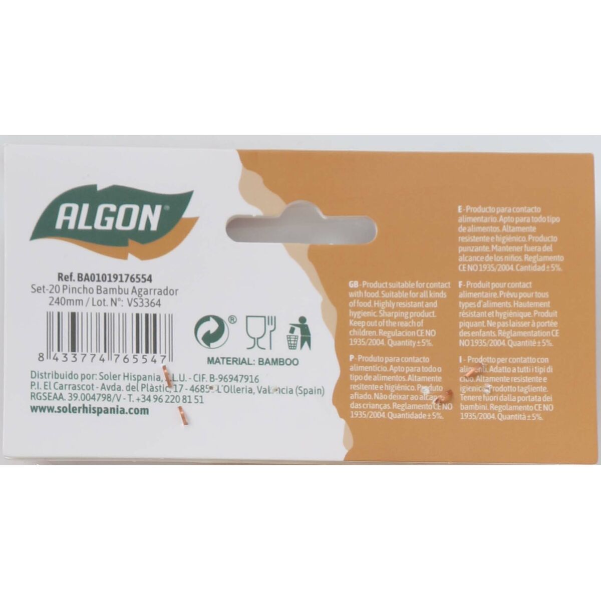 Set di Spiedini per Barbecue Algon Bambù 20 Pezzi 24 cm (24 Unità)