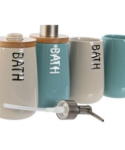 Set da Bagno Home ESPRIT Beige Turchese Bambù ABS Dolomite 9 x 8,5 x 19 cm (2 Unità)