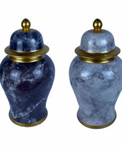 Vaso DKD Home Decor Porcellana Azzurro Dorato Marmo Moderno 17 x 17 x 32 cm (2 Unità)