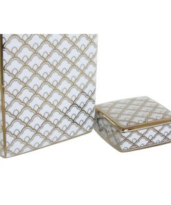 Vaso DKD Home Decor 14,5 x 14,5 x 30 cm Porcellana Dorato Bianco