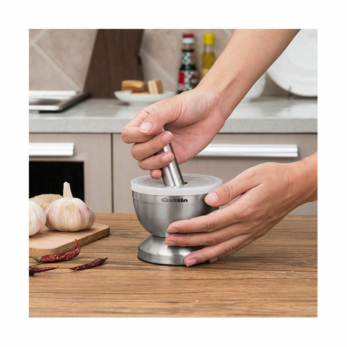Mortaio da cucina Quttin Acciaio inossidabile Acciaio 9,8 x 8,2 cm Antiscivolo (6 Unità)