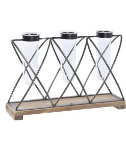 Vaso DKD Home Decor Marrone Nero Trasparente Metallo Cristallo Legno di paulownia 36,5 x 11,5 x 23,5 cm