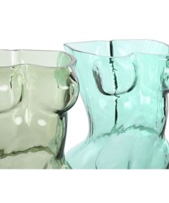Vaso Home ESPRIT Azzurro Verde Cristallo 18 x 17 x 28 cm (2 Unità)