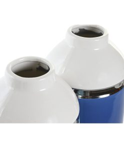 Vaso DKD Home Decor 12 x 12 x 18,5 cm Argentato Bianco Blu cielo Blu Marino Gres (2 Unità)