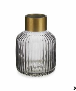 Vaso Gift Decor Grigio Dorato Vetro Righe 14,5 x 22 x 14,5 cm (6 Unità)