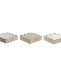 Scatola per Infusioni DKD Home Decor 24 x 24 x 6,5 cm Cristallo Naturale Azzurro Rosa Metallo Bianco 3 Pezzi Legno MDF
