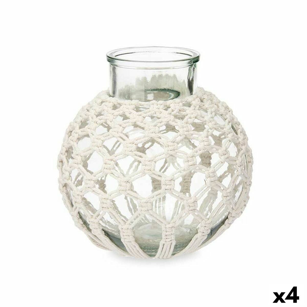 Vaso Gift Decor Bianco Trasparente Stoffa Vetro Macramé 25 x 26,5 x 25 cm (4 Unità)