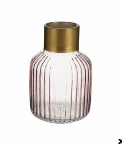 Vaso Gift Decor Rosa Dorato Vetro Righe 12 x 18 x 12 cm (6 Unità)