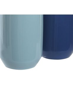 Vaso DKD Home Decor 12,5 x 12,5 x 25 cm Bianco Blu cielo Blu Marino Gres (2 Unità)