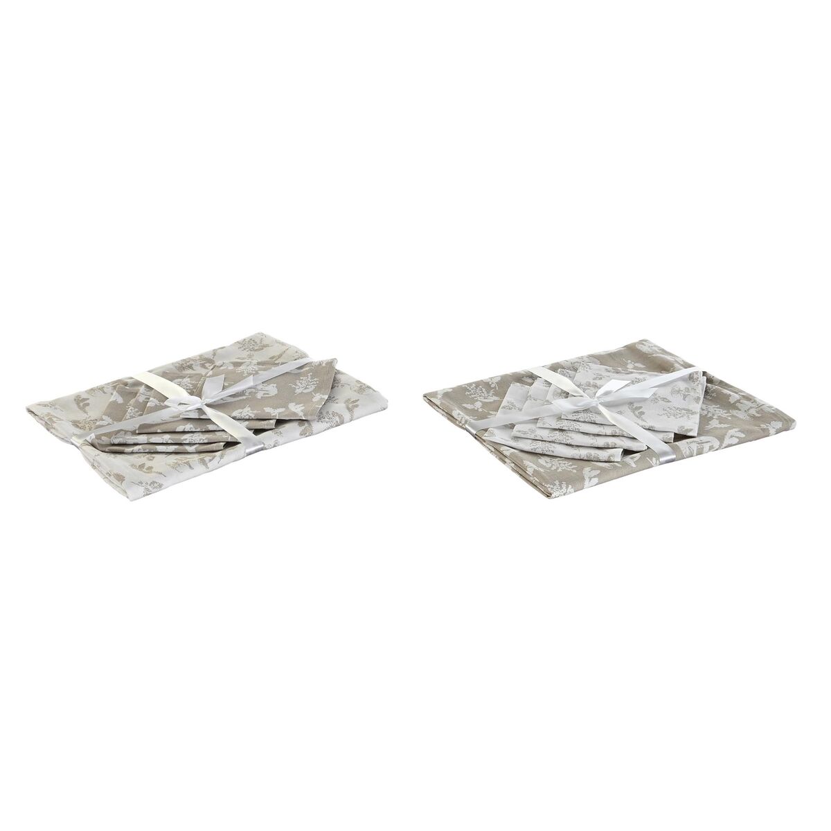 Tovaglia e tovaglioli DKD Home Decor 2 Unità 150 x 150 x 0,5 cm Beige Bianco Marrone Chiaro
