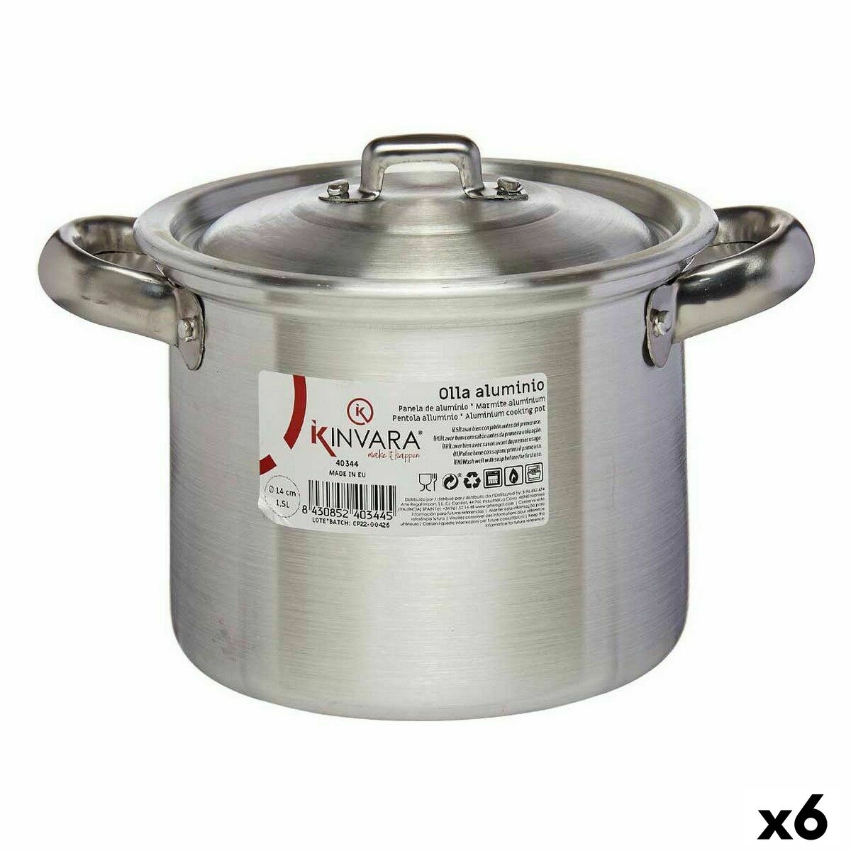 Pentola con Coperchio Kinvara Argentato Alluminio 16 x 14 x 21 cm 20 x 14 x 16 cm Ø 14 cm (6 Unità)